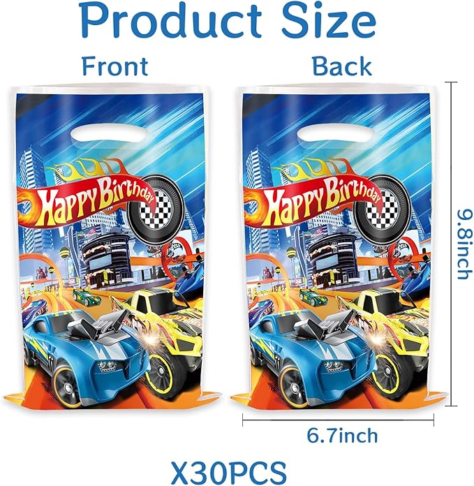 30Pcs Hot Cars Theme Party Decorations Goodies Candy Gift Bags for Party Favor Candy Goodie Treat Bags with Shopping for Birthday Wedding Baby Shower