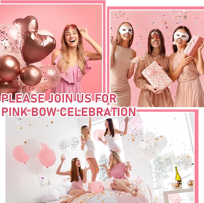 Marspark 25 Set Pink Bow Birthday Invitation Coquette Bow Paper Card with Envelopes and Stickers Wedding Birthday Bachelorette Invitation Party Supplies for Baby Shower Girls Dinner Favors, 5 x 6 Inch