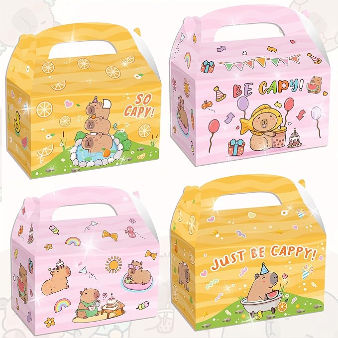BACH AND BOOZY 12 PCS Capy Party Favor Boxes Popcorn Boxes Candy Goodies Treats Bags Capy Party Supplies for Birthday Baby Shower Party