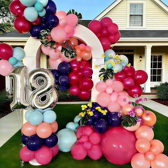 Hot Pink Balloons 125 PCS Different Sizes of 18 12 10 5 Inch Magenta Fuchsia Dark Pink Balloon Arch Kit Garland for Birthday Party Baby Shower Bridal Shower Valentine's Day