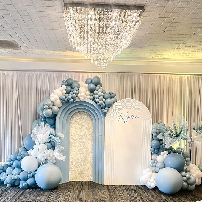 Dusty Blue Balloon Arch Kit, 102pcs Light Blue and White Difference Sizes Latex Balloons with 16ft Tape Strip & Dot Glue for Baby Shower, Birthday, Anniversary,Wedding Decoration
