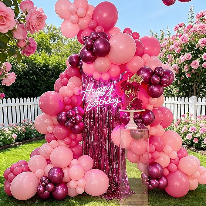 Hot Pink Balloons 125 PCS Different Sizes of 18 12 10 5 Inch Magenta Fuchsia Dark Pink Balloon Arch Kit Garland for Birthday Party Baby Shower Bridal Shower Valentine's Day