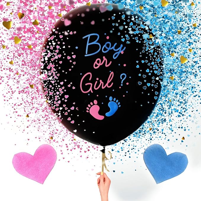 Gender Reveal Balloon - Boy or Girl 36 Inch Baby Balloons With Pink Blue Heart Shape Confetti, Baby Shower Party Supplies Decoration (2pcs)