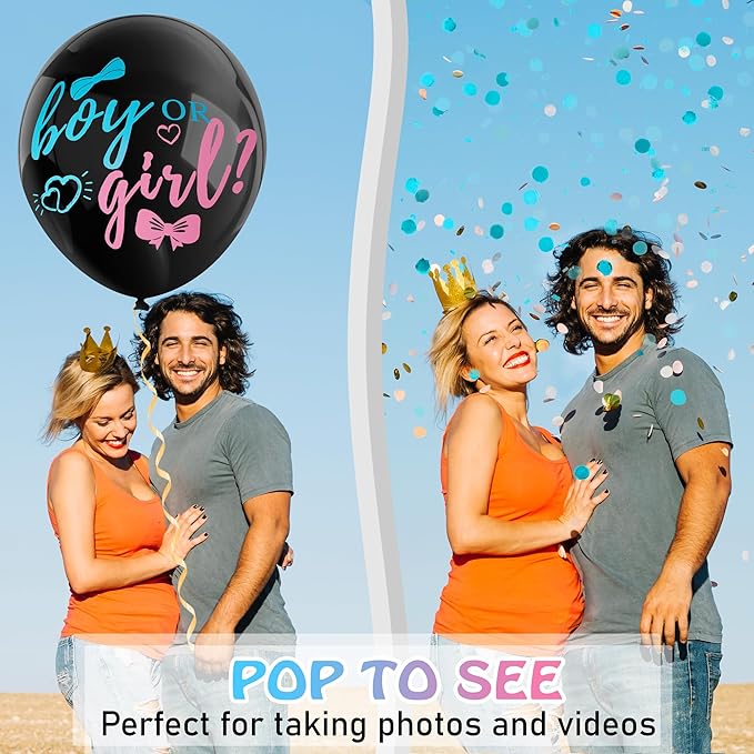 Gender Reveal Balloon Pop - 36 Inch Baby Gender Reveal Balloons With Confetti,2 Pcs Boy or Girl Balloon Gender Reveal Black Large,Big Balloon Gender Reveal Ideas