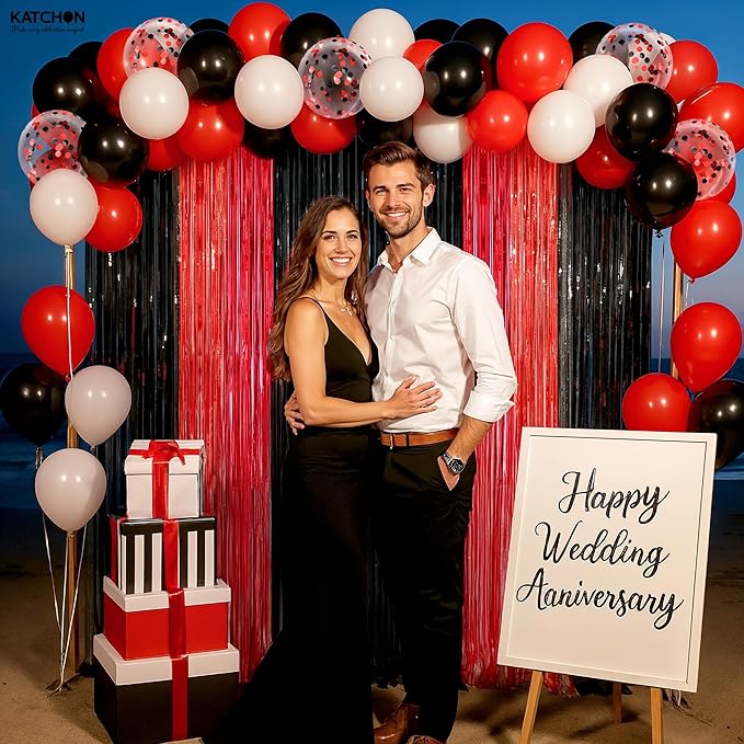 KatchOn, Huge Red and Black Party Decoration - Pack of 67 | Fringe Curtain with Latex and Confetti Balloons for Casino Theme Party Decorations | Graduation Decorations 2026 | Birthday Party Decor