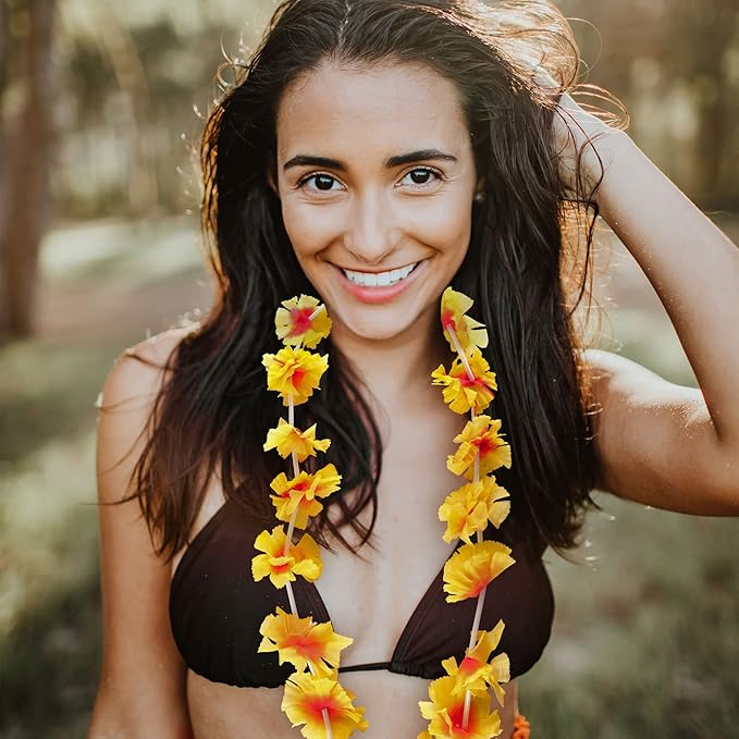 Super Z Outlet Giant Hawaiian Ruffled Simulated Colorful Luau Silk Flower Leis Jumbo Necklaces for Tropical Island Beach Theme Party Event, Birthday Supplies, Costume (12 Pack)