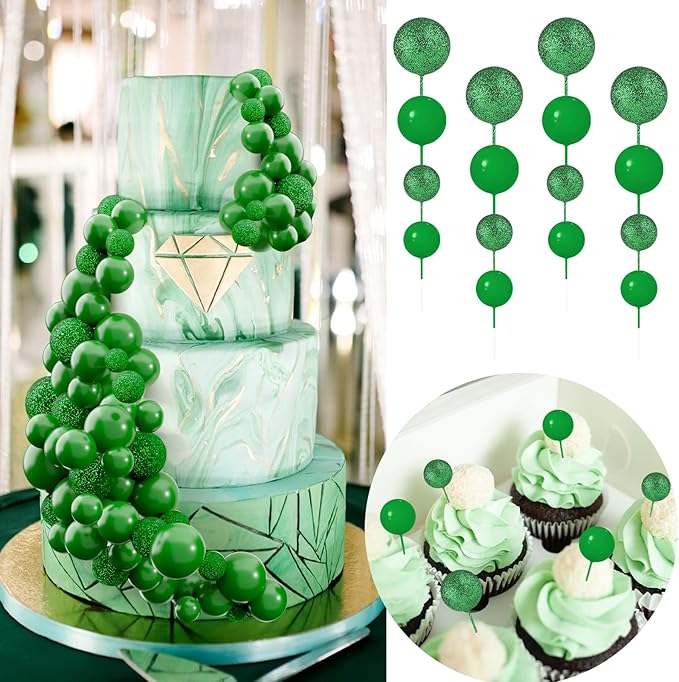60Pcs Glitter Cake Balls Decorations Foam Cake Topper Balls Mini Balloon Cupcake Toppers for Cake Decorating Birthday Baby Shower Party (Glitter Green)