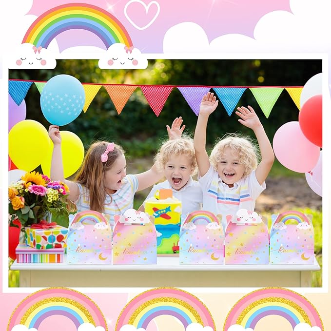 Leinuosen Rainbow Cloud Gift Boxes - Cute Party Favor Boxes, Candy Goodies, Treat Boxes for Girls, Boys & Kids Birthday Party Decor (Rainbow Cloud Style, 12 Pieces)