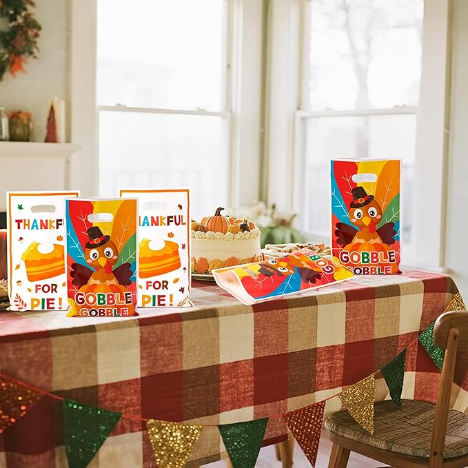 Haooryx Thanksgiving Day Turckey Favor Bag - 50Pcs Gobble Turckey Plastic Gift Goodie Candy Treat Bag Gift Wrapping Decoration for Thanksgiving Dinner Party Kid Birthday Baby Shower Party Favor Supply