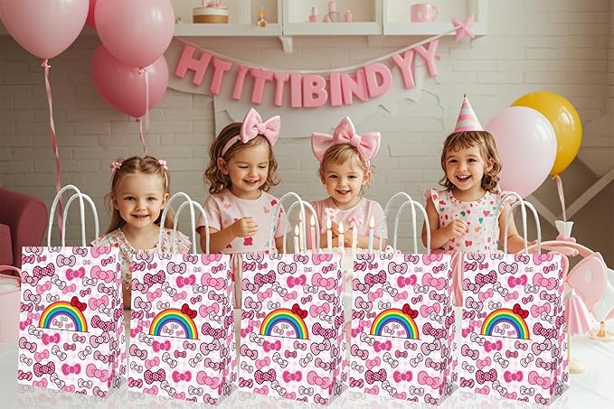 Leifyson 20pcs Pink Paper Gift Bags with Bows | Birthday Party, Wedding, Baby Shower & Holiday Favor Decorations | Eco-Friendly Stationery Supplies