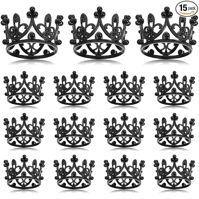 Fabbay 15 Pieces Crown Cake Topper Metal Mini Queen Princess Cake Crown for Cupcake Flower Bouquets Tiara Topper for Father's Day Women Birthday Bridal Wedding Royal Party Decorations(Elegant Style)