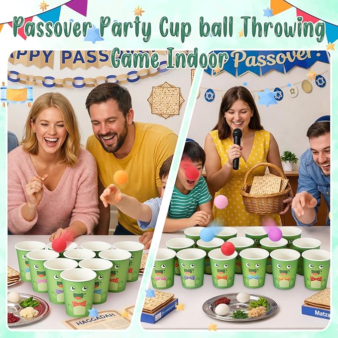 Hollowfly Frog Party Game with 60 Paper Cups 24 Colorful Balls Green Frog Birthday Party Throwing Toss Game for Bug Birthday Princess Gathering Indoor Outdoor Activitie