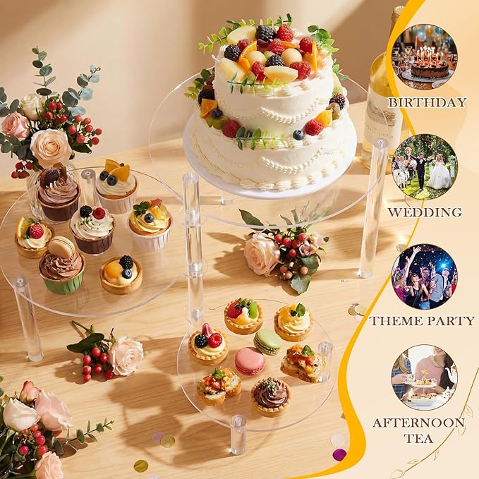 Mifoci 3 Tier Round Cupcake Stand 360° Rotatable Acrylic Cupcake Tower Clear Tiered Dessert Display Holder Serving Tray Platters for Birthday Party Wedding Baby Shower Tea Party Graduation Home Decor
