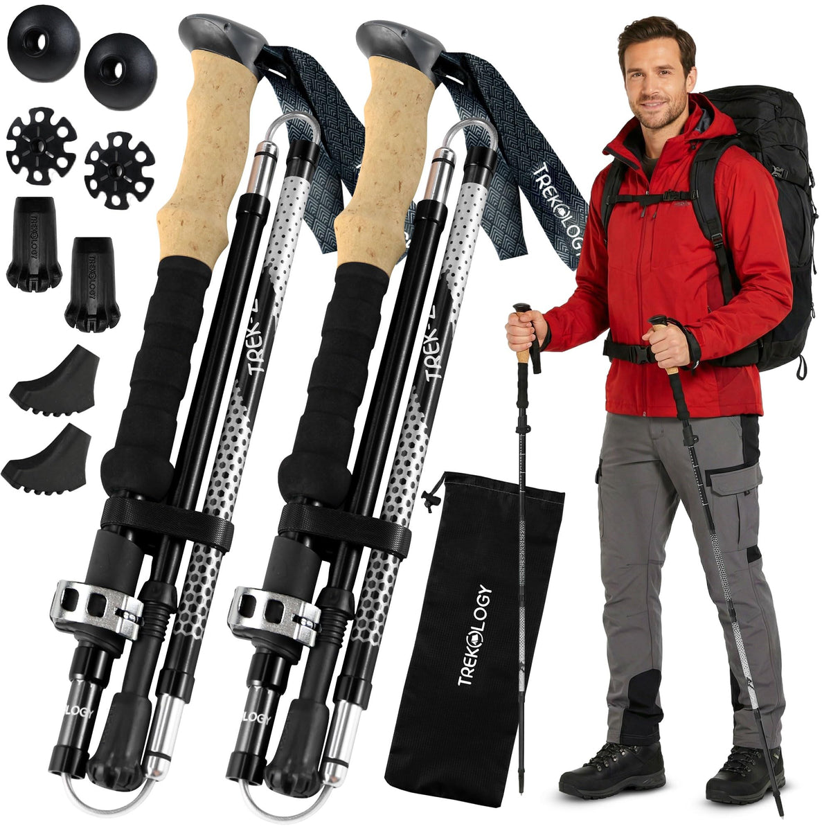 TREKOLOGY Collapsible Trekking Poles | 2-Piece Hiking Set