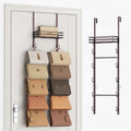 SWTYMIKI Over The Door Purse Organizer - Wall Mounted Handbag Organizer with 10 Hooks and Metal Basket, Hanging Purse Storage Rack Holds up to 10 Bags, Bag Rack Can Use As 1/2 Part, for Door, Closet