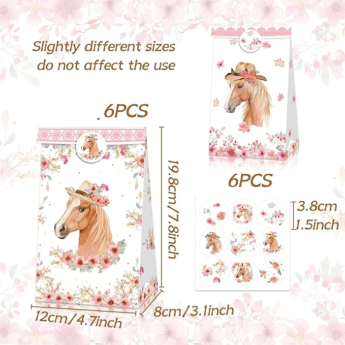BACH AND BOOZY 12 PCS Horse Party Favors Supplies Horse Party Bags Boxes Cowboy Gift Box Cookies Snacks Bags for Western Cowboy Cowgirl Themed Baby Shower