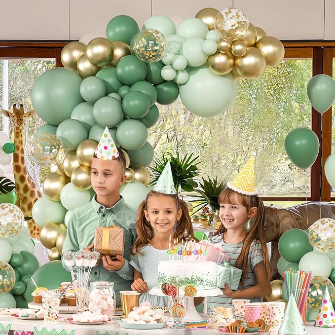 147pcs Sage Balloon Garland Arch Kit, Green Olive Pastel Metallic Confetti Gold for Birthdays, Safaris, Weddings, Baby Showers