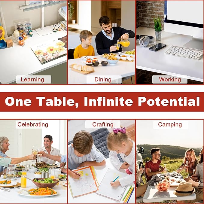 Elevon Folding Table, 4 Feet Heavy Duty Fold-in-Half Utility Table Indoor Outdoor for Camping, Picnic, Party