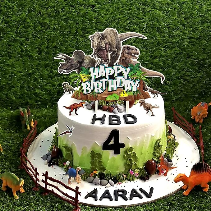 Dinosaur Cake Toppers & Decorations - 49 Pcs, Cupcake Wrappers, Baby Shower & Kids Party Supplies