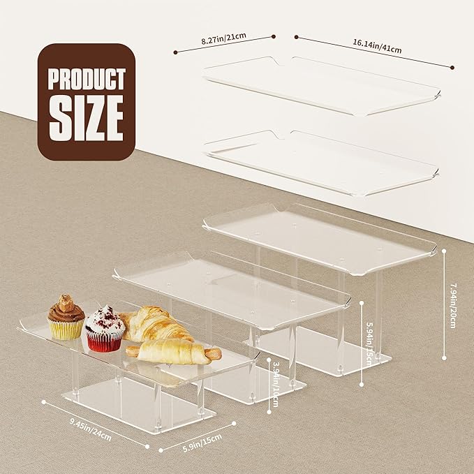 HeiMma 6 Pack Dessert Table Display Set, Clear Acrylic Dessert Display Stands with 3 Pack Dessert Tray Platters Buffet Risers for Pastry Food Fruit Candy Treat for Wedding Birthday Party