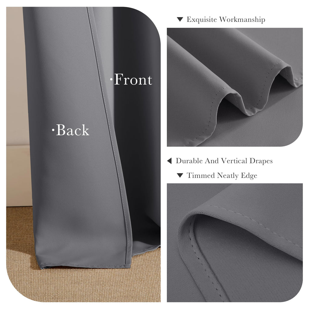 Grey Short Blackout Curtains for Kitchen 45 Inch Length (2 Count)