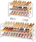 FAVOOSTY 3-Tier Expandable Shoe Rack, Adjustable Shoe Shelf Storage Organizer Space Saving Metal Free Standing Shoe Rack for Entryway Closet Doorway, White