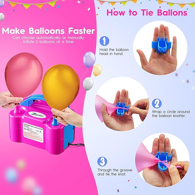 Portable Electric Balloon Pump - 110V 600W Dual Nozzle Balloon Inflator Pump with 113 accessories Decorations for Party