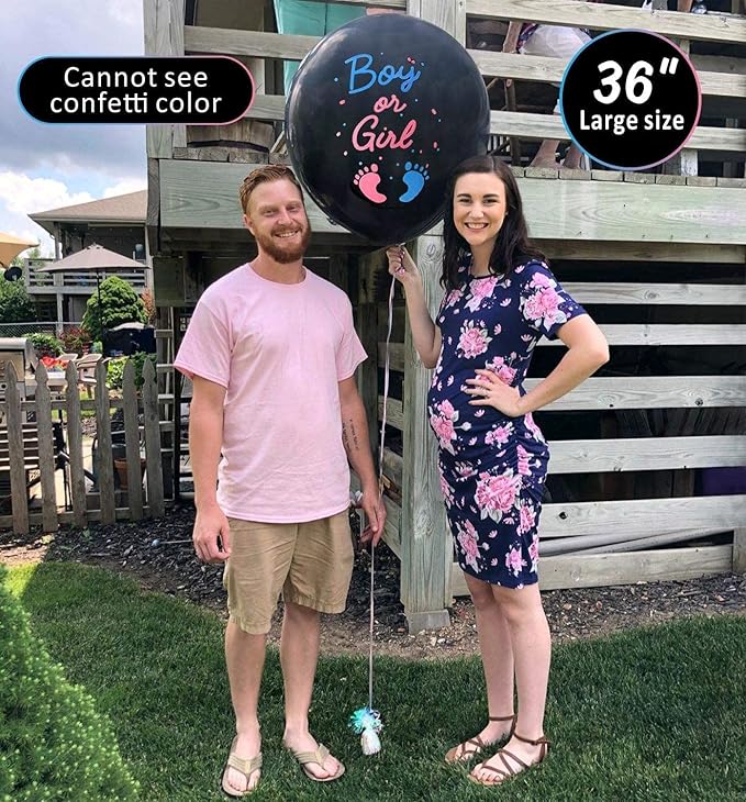 Gender Reveal Balloon - Boy or Girl 36 Inch Baby Balloons With Pink Blue Heart Shape Confetti, Baby Shower Party Supplies Decoration (2pcs)