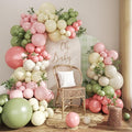 Sage Green Pink Yellow Pastel Balloon Arch Kit, 124Pcs Dusty Blush Macaron Yellow Sand White Pink and Green Balloons for Wildflower Baby Shower Wedding Bridal Birthday Gender Reveal Party Decorations