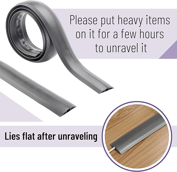 Bates- Floor Cord Cover, 8ft, Cable Cavity 0.6" (W) x 0.31" (H), Heavy Duty Wire Protector, PVC Extension Cords Hider, Protect Cords, Prevent Cable Trips, Cord Hider for Office, Home, Outdoor
