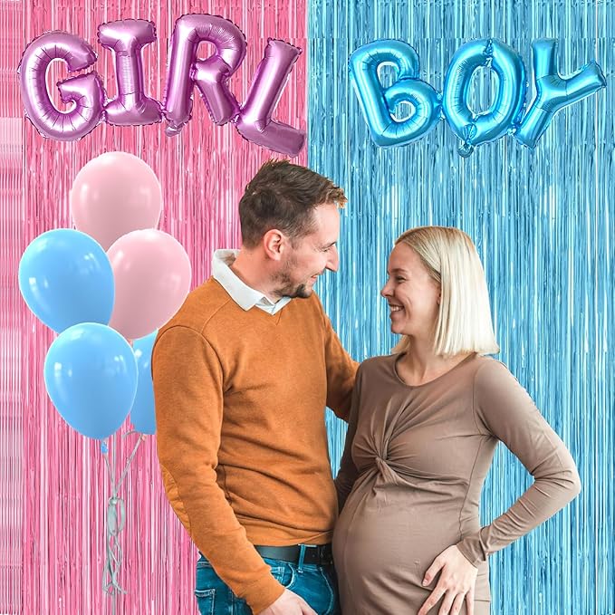 Upgraded Uppercase Block Script BOY OR GIRL Balloons, Gender Reveal Letter Balloon Banner Set, Pink and Blue Foil Mylar GIRL BOY Balloon for Gender Reveal Baby Shower Party Decorations