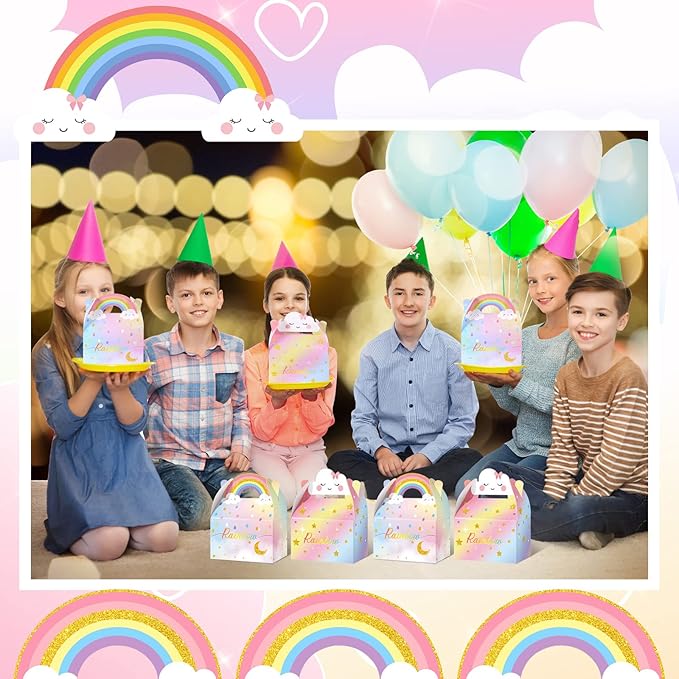 Leinuosen Rainbow Cloud Gift Boxes - Cute Party Favor Boxes, Candy Goodies, Treat Boxes for Girls, Boys & Kids Birthday Party Decor (Rainbow Cloud Style, 12 Pieces)