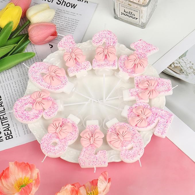 Number 5 Birthday Candle, Pink Bow Birthday Candles, Glitter Candle Cake Topper, Happy Birthday Cake Decoration Gifts, Anniversary Party Supplies for Girl