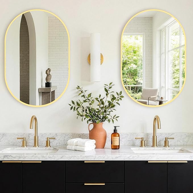 TRAHOME Oval Bathroom Mirror, 2 Pack 20"x30" Gold Vanity Mirror for Over Sink, Bedroom, Living Room, Entryway, Modern Mounted Metal Frame Wall Mirror