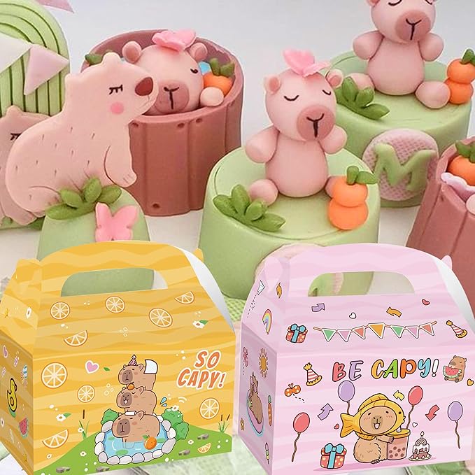 BACH AND BOOZY 12 PCS Capy Party Favor Boxes Popcorn Boxes Candy Goodies Treats Bags Capy Party Supplies for Birthday Baby Shower Party