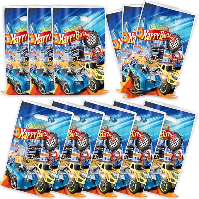 30Pcs Hot Cars Theme Party Decorations Goodies Candy Gift Bags for Party Favor Candy Goodie Treat Bags with Shopping for Birthday Wedding Baby Shower