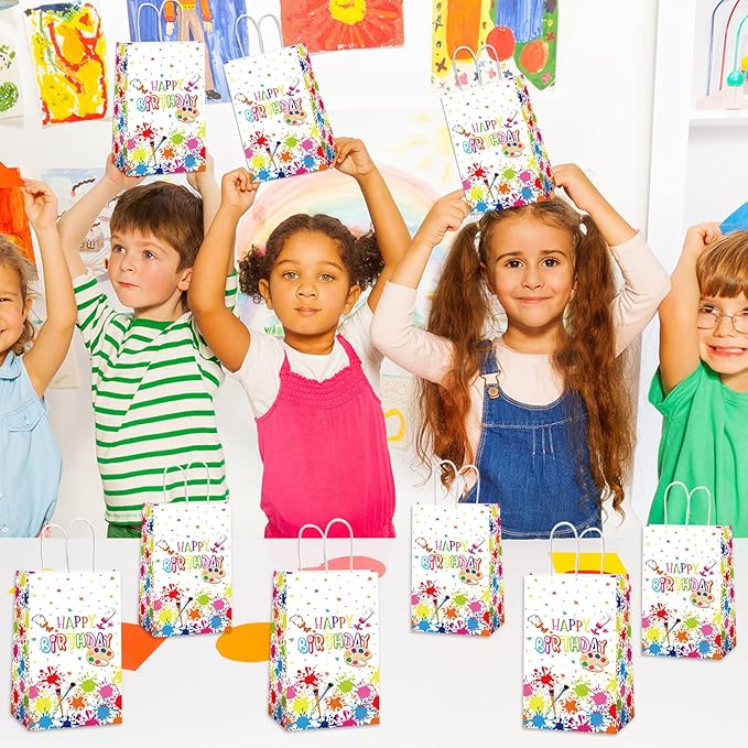 gisgfim 12 Pieces Premium Paint Art Party Favor Bags Art Themed Birthday Goodie Treat Paper Bags Painting Party Supplies Decorations for Baby Shower Birthday Gifts