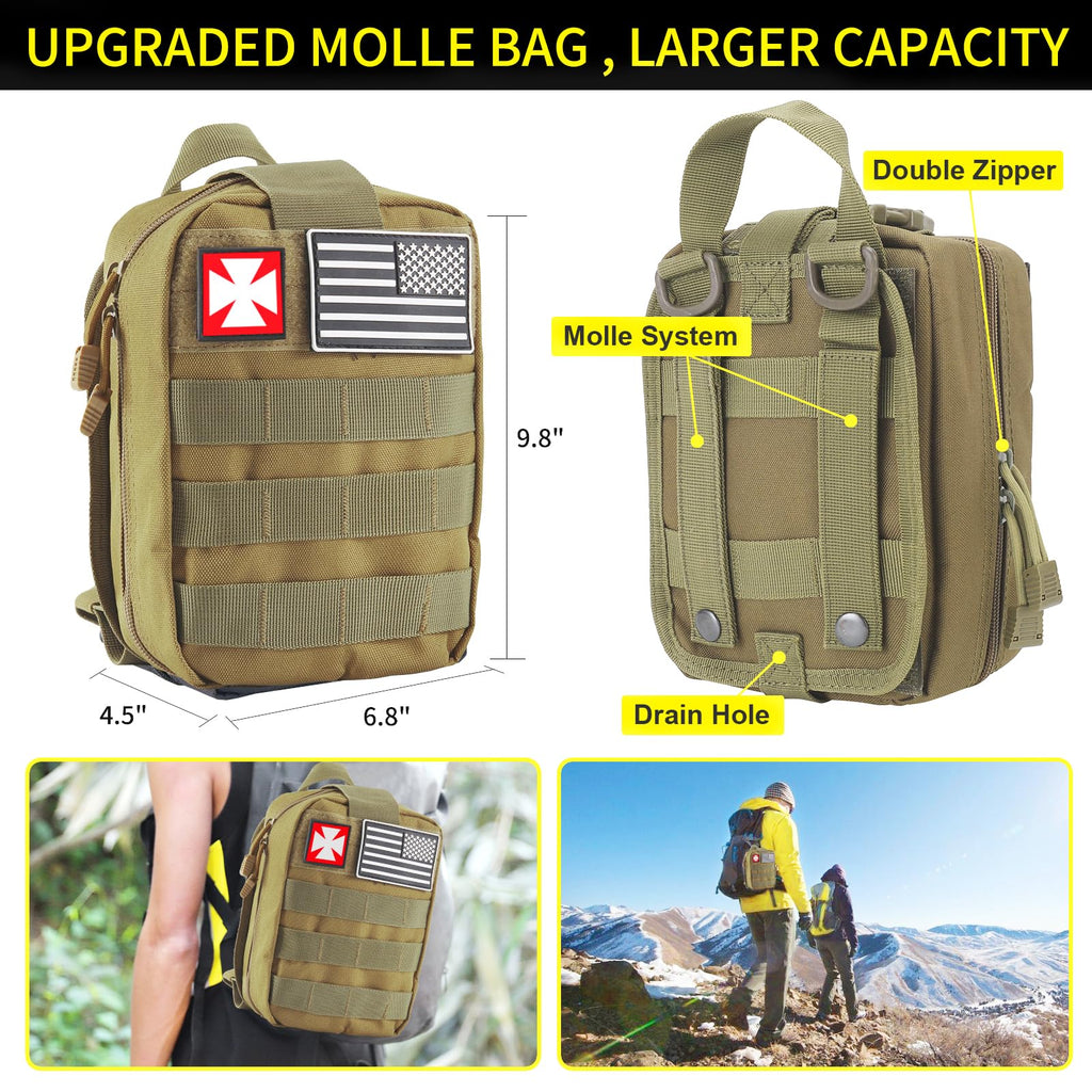 Gifts for Men Christmas Survival Kit and First Aid kit, 160 Pcs Emergency Supplies Camping Accessories with Upgraded Molle Bag, and Women Outdoor Adventure Camping Hiking Hunting (Green)