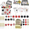Beeveer 42 Pcs Casino Cake Topper Decorations with Candles Poker Game Chips Player Happy Birthday Cake Pick Set for Las Vegas Scene Birthday Party Decoration