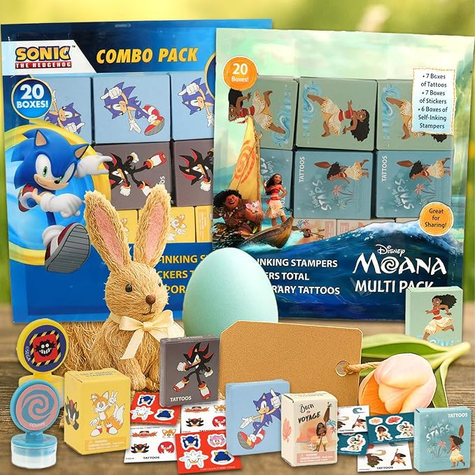Disney Moana Holiday Party Favor Boxes Set - Bundle with 40 Moana Stickers, Tattoos, Stampers for Easter Basket Fillers, More