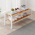 Bamboo Shoe Rack Organizer for Closet and Entryway-Space-Saving Narrow Shoe Stand-Versatile Shoe Holder for Door or Closet Shelf,Garage Bedroom can Freely Stack DIY Small Shoe Racks 2Tier Mixed color