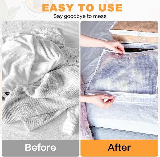 Clear Zippered Storage Bags Plastic Sweater Storage Bags with Zipper 6 Packs Clothing Organizer for Blankets Linen Sweater Bed Sheet Quilt Clothes Pillow (15.7 x 13.8 x 3.9 Inch, White)