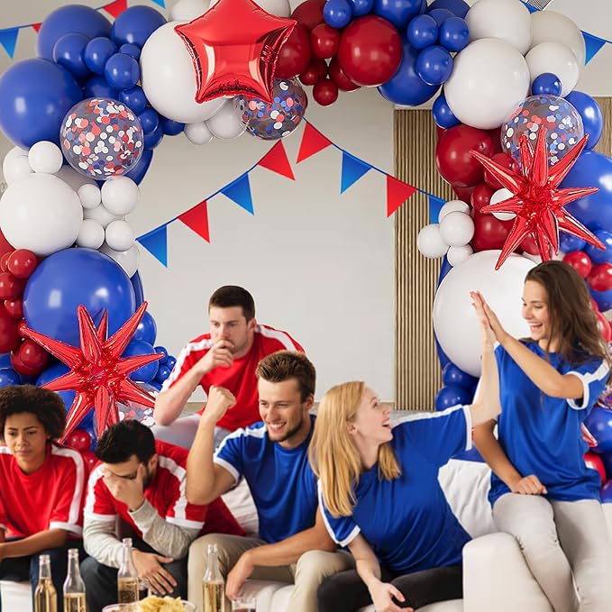Blue White Red Balloons Arch Garland Kit-127Pcs Red Explosion Star Foil Balloon Star Shape Foil Balloon for Birthday,Graduation,Picnic,Baby Shower,Christmas Party Decoration.