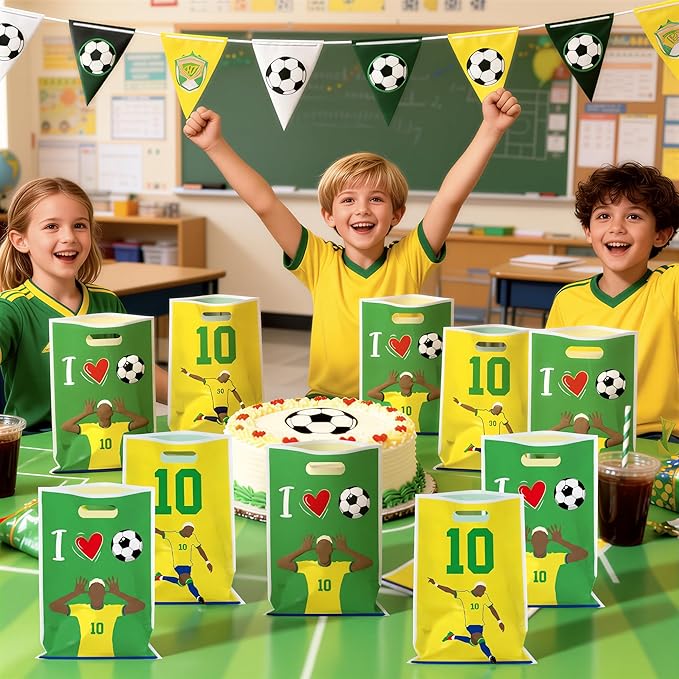 Andi Cppss Soccer Birthday Party Favor Bags - 50PCS Green and Yellow Soccer Goodie Snack Bags for Team Football Gift Bag for Snacks Football Treat Bag for Kids Birthday Game Celebration Party Favors