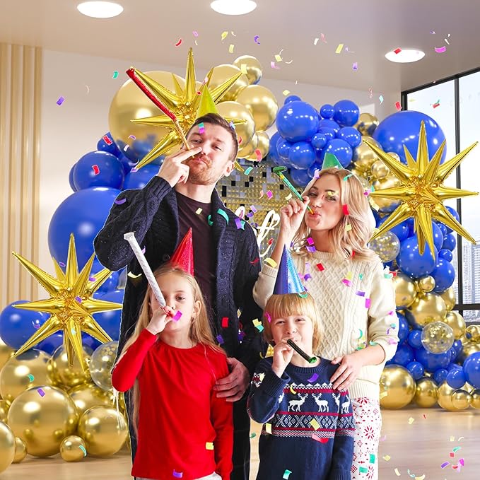 Royal Blue and Gold Balloons Garland Arch Kit, 156 Pack 18" 12" 10" 5" Navy Blue and Gold Confetti Balloons with Star Foil Balloons For Birthday, Graduation, Wedding Party Decorations