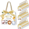 Spakon 25 Set Safari Baby Shower Party Favors Goodie Bag a Little Wild One Is on the Way Gift Jungle Animals Print Treat Bags with and Bow Ribbon Baby Shower Birthday Party Supplies