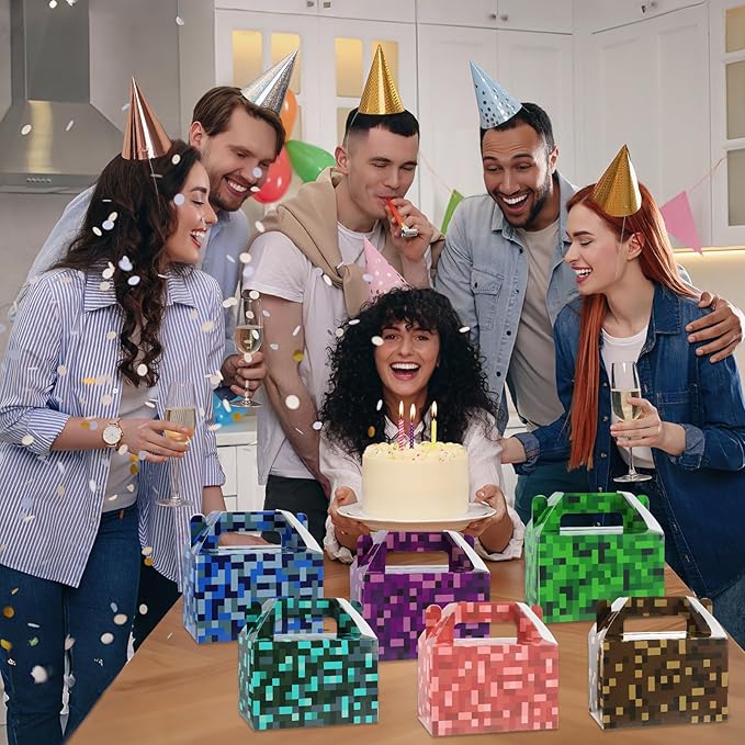MinFyberd Pixel Party Favors Gift Boxes Video Game Themed Paper Goodie Candy Boxes Pixel Video Game Party Supplies for Boys Girls Gamer Pixelated Birthday Baby Shower Decoration Supplies 24pcs