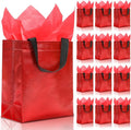 KeerxunBag 12pcs Reusable Gift Bags（Includes Tissue Paper） Gift bag with handle Birthdays Parties Holidays Weddings Medium 10x4x8in red Gift Bags