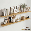 Venusmiles Floating Shelves for Wall, 72 Inch Floating Shelves Set of 2, 6.5" D Wooden Wall Mounted Display Shelves with Invisible Brackets for Living Room, Bedroom, Bathroom, Kitchen Decor, Oak