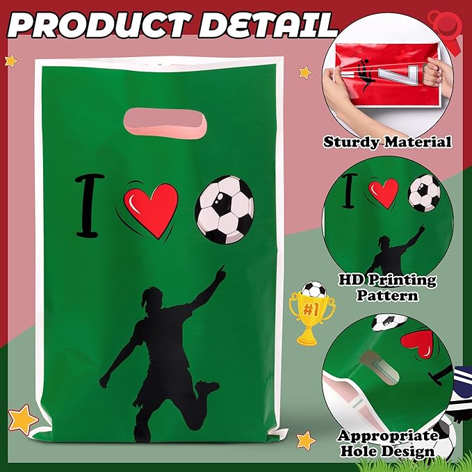 JuPelozak Soccer Party Favor Bags - 50pcs Football Themed Goodie Bag, Candy Cookies Gift Decor for Kids Boys Teens Adult, Birthday Holiday Celebration Decorations Supplies for 2026 Sport Team Event
